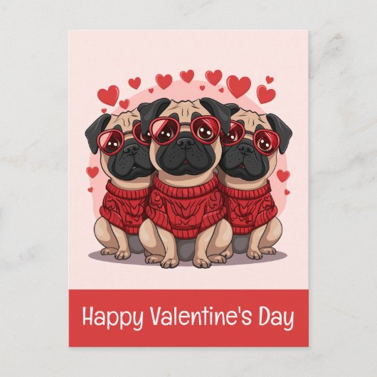 Gelukkige Valentijnsdag Pug Dogs Briefkaart (Voorkant)