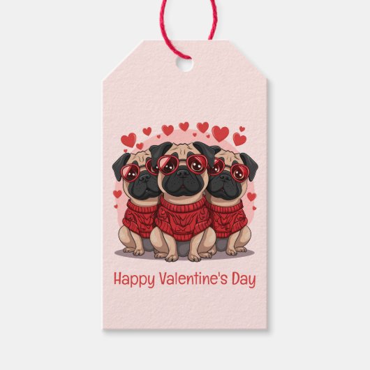 Gelukkige Valentijnsdag Pug Dogs Cadeaulabel (Voorkant)