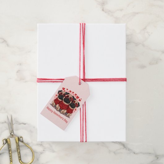 Gelukkige Valentijnsdag Pug Dogs Cadeaulabel (Met Touw)