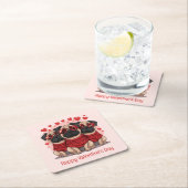 Gelukkige Valentijnsdag Pug Dogs Kartonnen Onderzetters (Insitu)