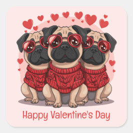 Gelukkige Valentijnsdag Pug Dogs Vierkante Sticker