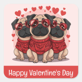 Gelukkige Valentijnsdag Pug Dogs Vierkante Sticker