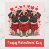 Gelukkige Valentijnsdag Pug Dogs Wijn Etiket (Enkel label)