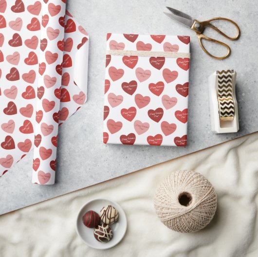 Gelukkige Valentijnsdag Red & Blush Hearts White Cadeaupapier (Crafts)