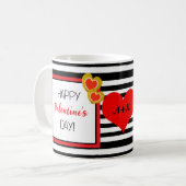Gelukkige Valentijnsdag Red Heart Black White Stri Koffiemok (Voorkant links)