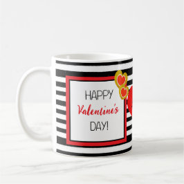 Gelukkige Valentijnsdag Red Heart Black White Stri Koffiemok