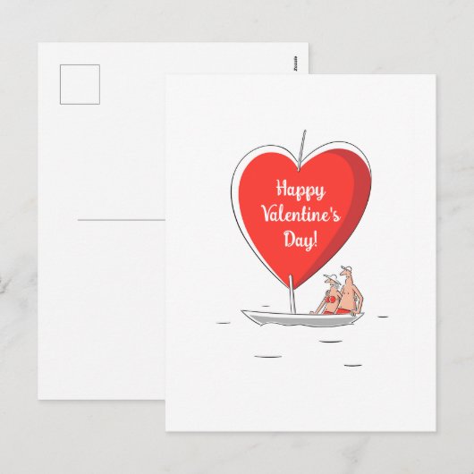Gelukkige Valentijnsdag Red Heart zeilboot liefheb Feestdagenkaart (Voorkant / Achterkant)