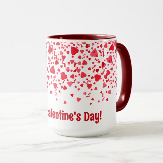 Gelukkige Valentijnsdag Rode Confetti harten Mok (Voorkant rechts)