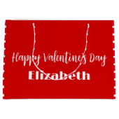 Gelukkige Valentijnsdag Rode en Witte Strepen Naam Groot Cadeauzakje (Voorkant)