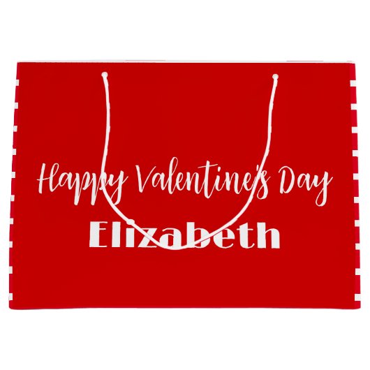 Gelukkige Valentijnsdag Rode en Witte Strepen Naam Groot Cadeauzakje (Voorkant)