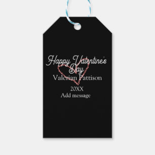 Gelukkige Valentijnsdag rode glitters hart zwarte Cadeaulabel