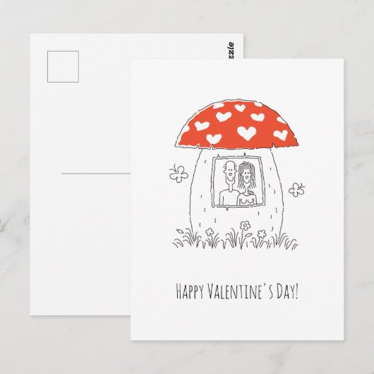 Gelukkige Valentijnsdag Rode Hart Paddenstoel Lief Briefkaart (Voorkant / Achterkant)
