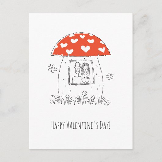Gelukkige Valentijnsdag Rode Hart Paddenstoel Lief Briefkaart (Voorkant)