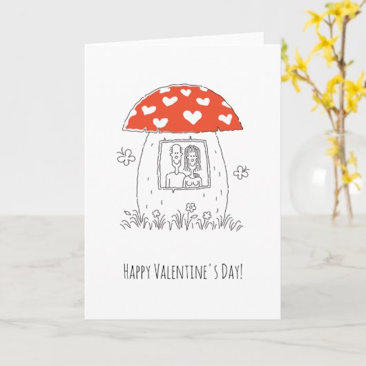 Gelukkige Valentijnsdag Rode Hart Paddenstoel Lief Kaart (Gele Bloem)