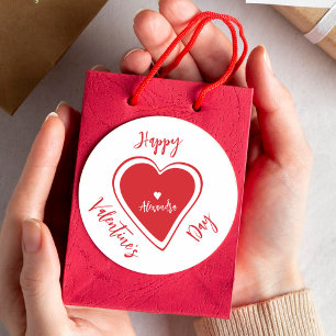 Gelukkige Valentijnsdag rode hart script naam Ronde Sticker