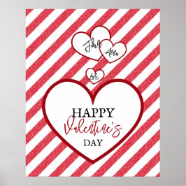 Gelukkige Valentijnsdag Rode Harten Krijt Strepen Poster