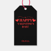Gelukkige Valentijnsdag rode harten op zwart Cadeaulabel (Voorkant)