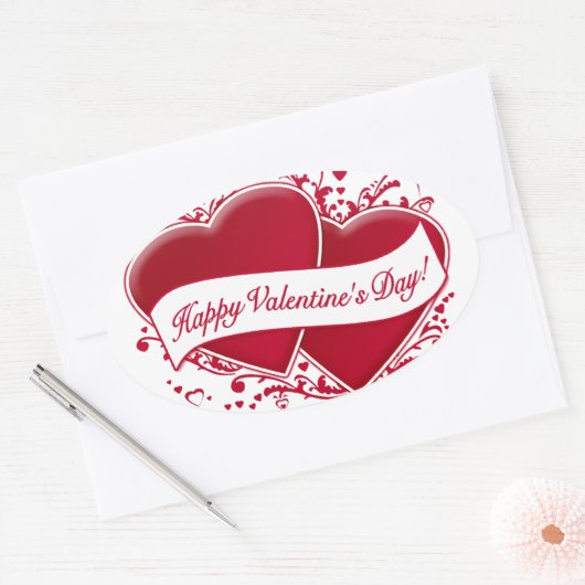 Gelukkige Valentijnsdag! Rode Harten Ovale Sticker (Envelop)