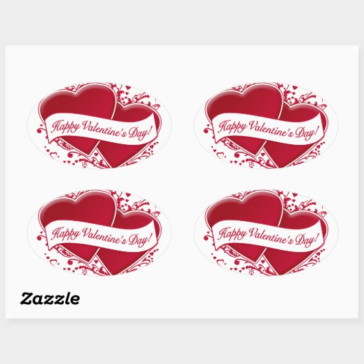 Gelukkige Valentijnsdag! Rode Harten Ovale Sticker (Vel)
