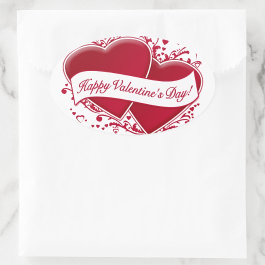 Gelukkige Valentijnsdag! Rode Harten Ovale Sticker (Tas)