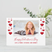 Gelukkige Valentijnsdag rode harten platte fotokaa Feestdagenkaart (Staand voorkant)