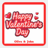 Gelukkige Valentijnsdag rode harten Vierkante Sticker (Voorkant)