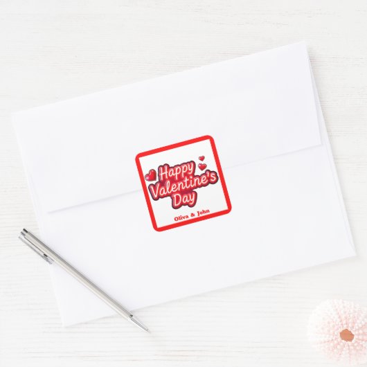 Gelukkige Valentijnsdag rode harten Vierkante Sticker (Envelop)