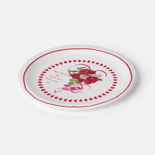 Gelukkige Valentijnsdag Rode Roos Foto & Lint Papieren Bordje (Gekanteld)