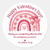 Gelukkige Valentijnsdag, Rode Roze Boho Regenboog Ronde Sticker (Voorkant)