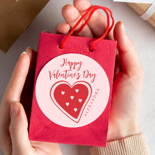Gelukkige Valentijnsdag rode roze hart modern schr Ronde Sticker