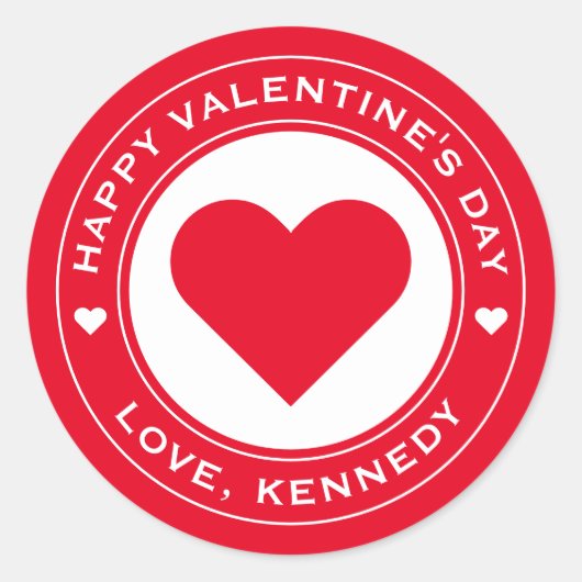Gelukkige Valentijnsdag Rood Wit Hart Chic Uniek Ronde Sticker (Voorkant)