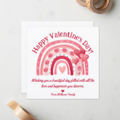 gelukkige valentijnsdag , roze boho regenboogharte notitiekaartje (Voorkant / Achterkant in situ)