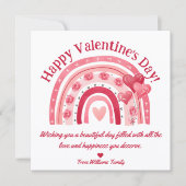 gelukkige valentijnsdag , roze boho regenboogharte notitiekaartje (Voorkant)