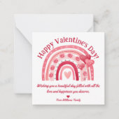 gelukkige valentijnsdag , roze boho regenboogharte notitiekaartje (Voorkant)