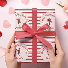 Gelukkige Valentijnsdag roze en rode strepen Cadeaupapier