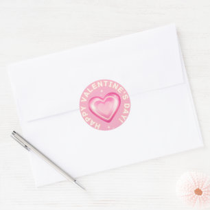Gelukkige Valentijnsdag, roze en rood, rode harten Ronde Sticker