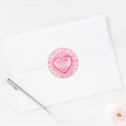 Gelukkige Valentijnsdag, roze en rood, rode harten Ronde Sticker (Envelop)