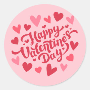 Gelukkige Valentijnsdag, roze en rood, rode harten Ronde Sticker