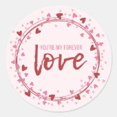 Gelukkige Valentijnsdag, roze en rood, rode harten Ronde Sticker (Voorkant)