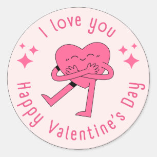 Gelukkige Valentijnsdag, roze en rood, rode harten Ronde Sticker