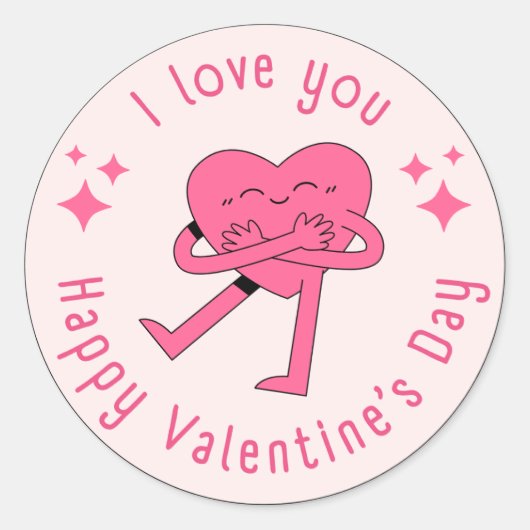 Gelukkige Valentijnsdag, roze en rood, rode harten Ronde Sticker (Voorkant)