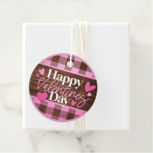 Gelukkige Valentijnsdag Roze en Wood Plaid Bedankjes Labels