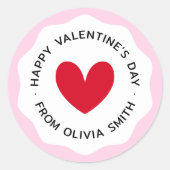 Gelukkige Valentijnsdag roze golvende border rood Ronde Sticker (Voorkant)