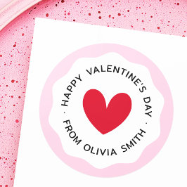 Gelukkige Valentijnsdag roze golvende rand rode ha Ronde Sticker