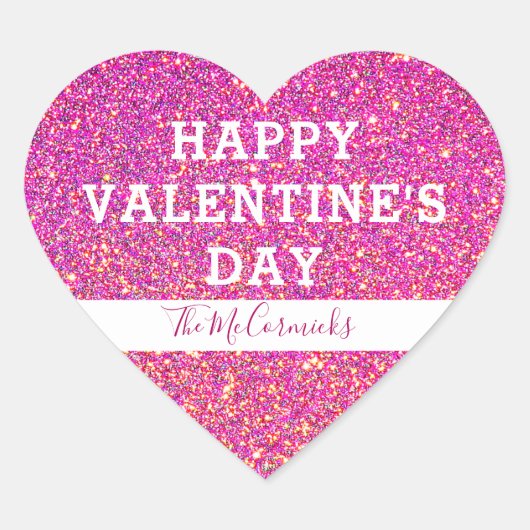 Gelukkige Valentijnsdag Roze Gouden Glitter Hart Sticker (Voorkant)