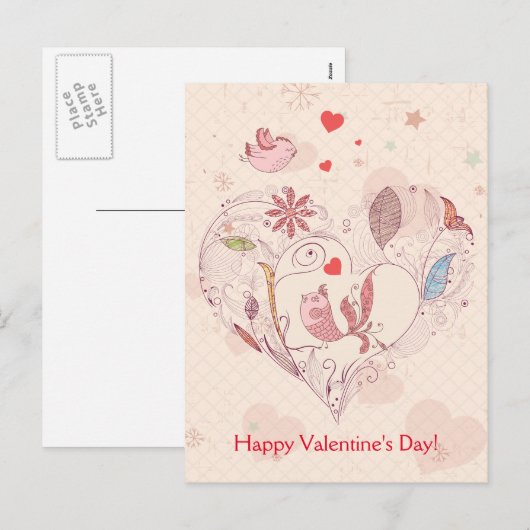 Gelukkige Valentijnsdag Roze grillige bloemen Voge Feestdagenkaart (Voorkant / Achterkant)