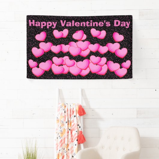 Gelukkige Valentijnsdag roze hart clusters Spandoek (Insitu)