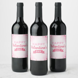 Gelukkige Valentijnsdag, Roze Hartjes Wijnlabel Se Wijn Etiket