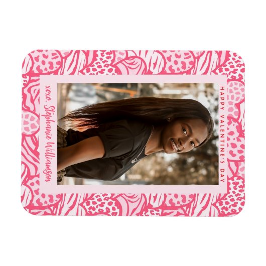 Gelukkige Valentijnsdag Roze Jungle Hart Foto Magneet (Horizontaal)