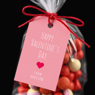 Gelukkige Valentijnsdag Roze & Rode Hart Patroon Cadeaulabel